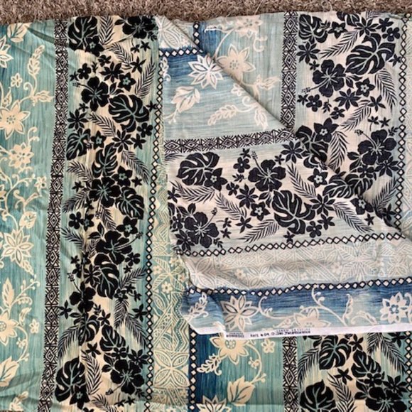 Hawaiian Print Fabric, Green Beige, Black - Picture 2 of 7